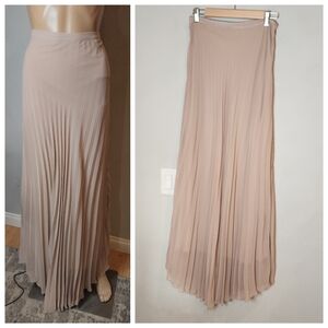 Alythea Beige Nude Pleated Maxi Skirt Chiffon Size Medium Long Length